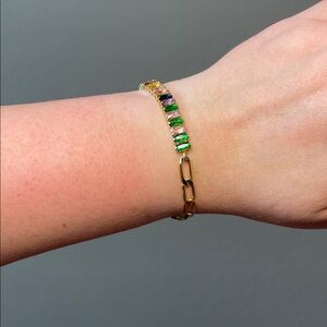 Pretty Bird Gold Plated Colorful Galaxy Stones/Chain Link Bracelet 8"